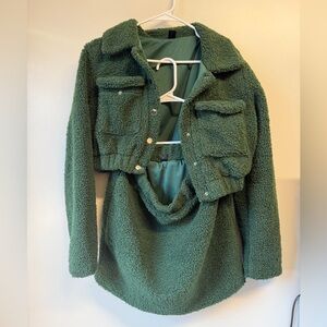 Forest green teddy jacket and skirt set